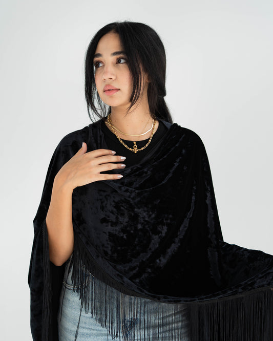 Chic Velvet Long Cardigan with Fringes