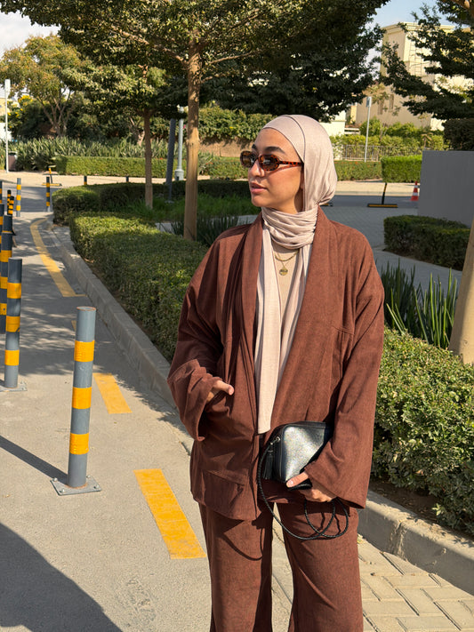 Brown velvet two-piece set