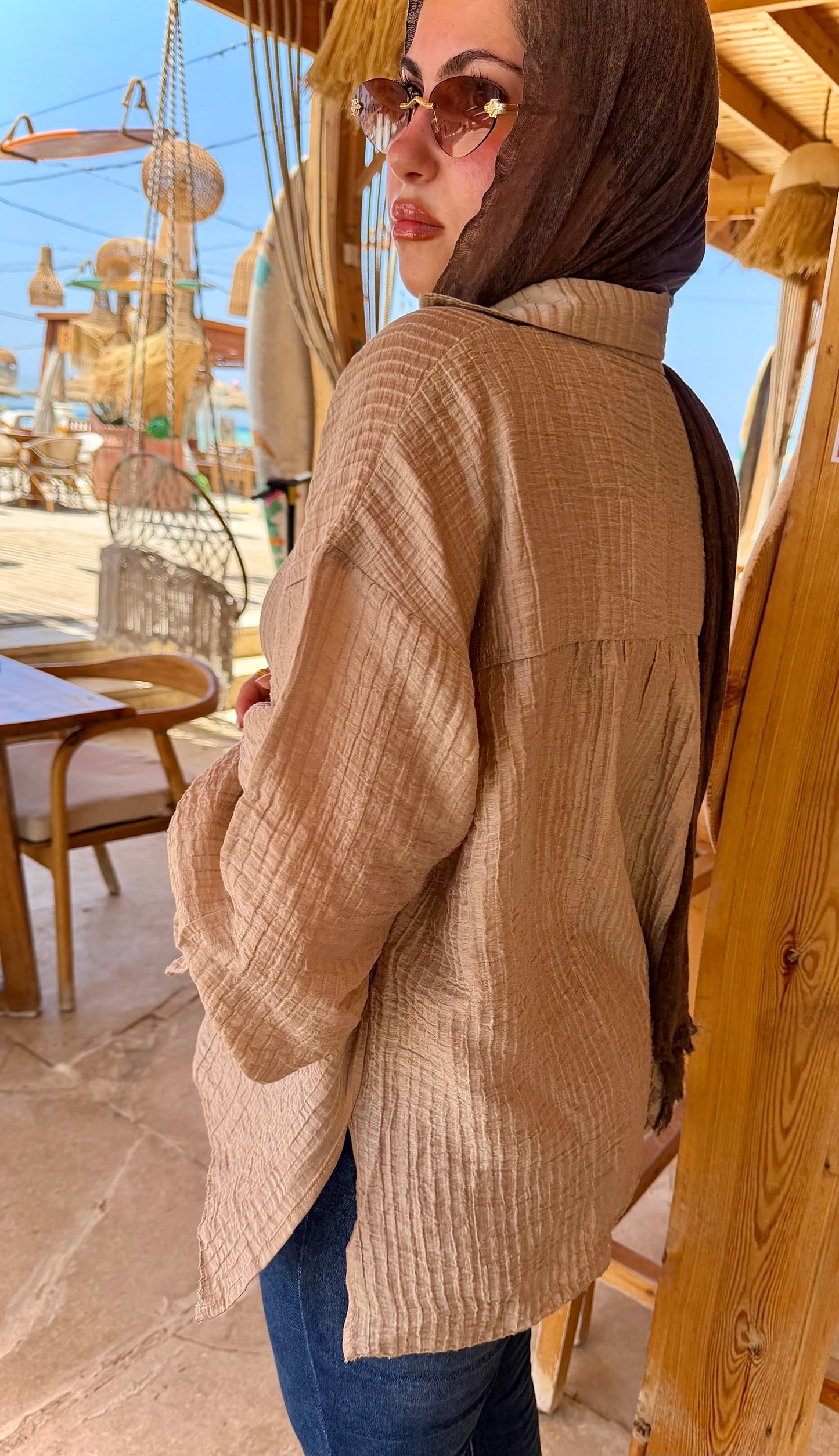 Oversized crinkle linen shirt