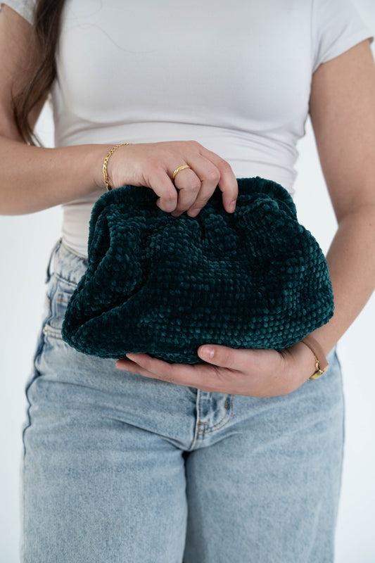 Emerald teal crochet clutch