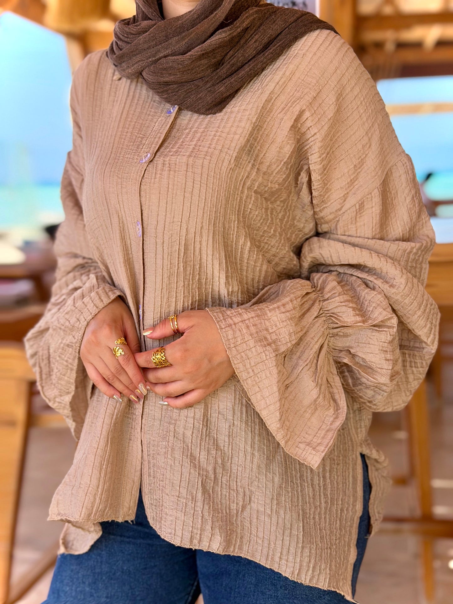 Oversized crinkle linen shirt