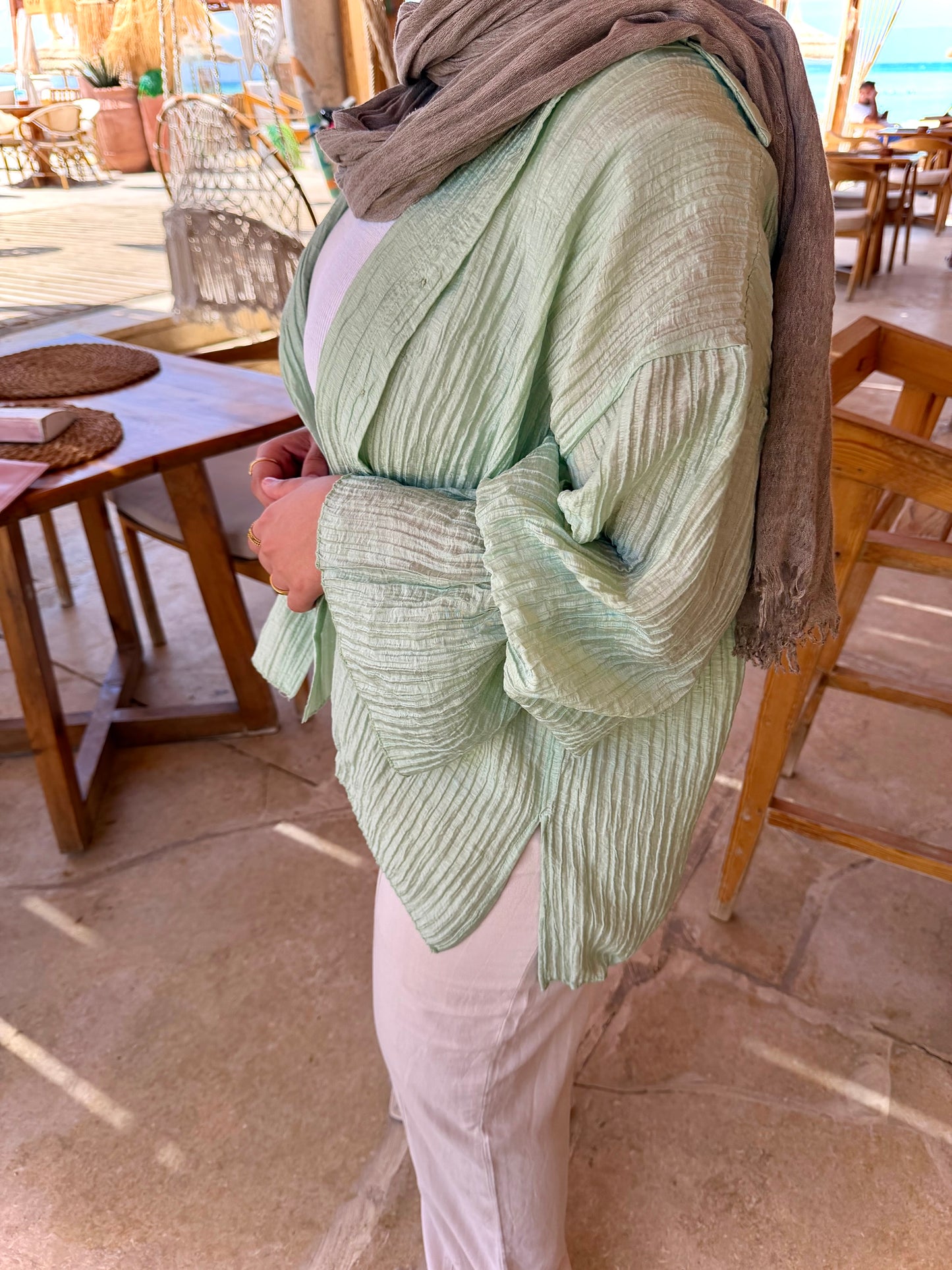 Oversized crinkle linen shirt