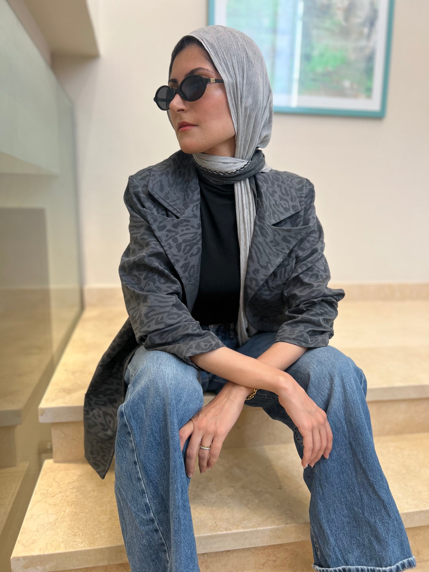 Charcoal grey oversized smooth structured blazer