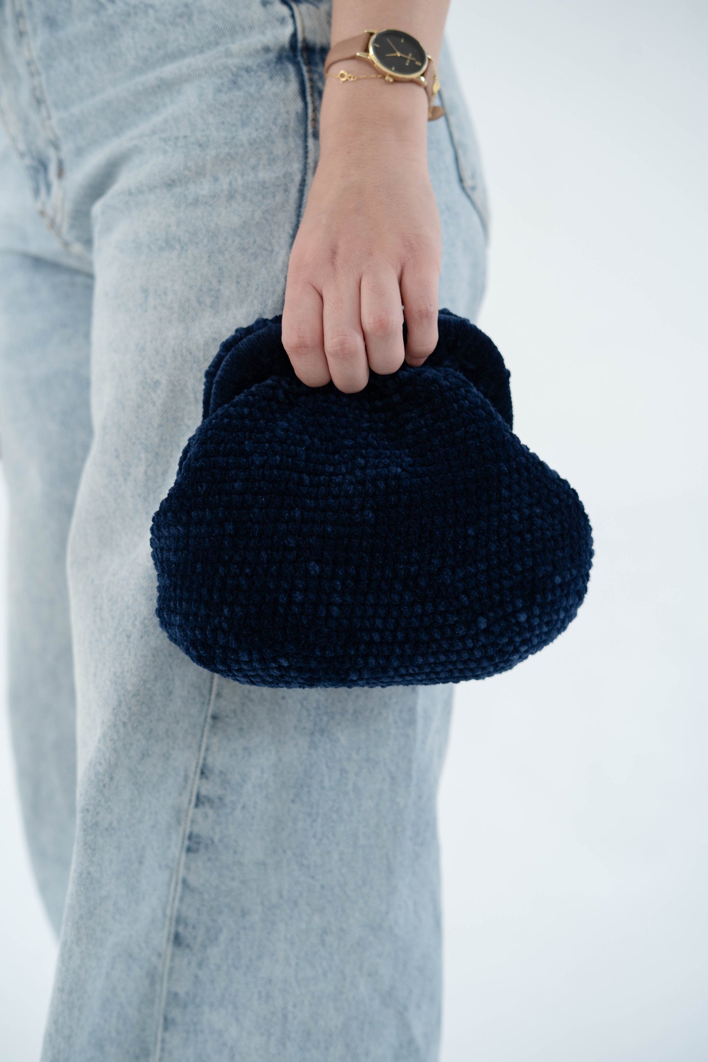 Navy mini crochet clutch