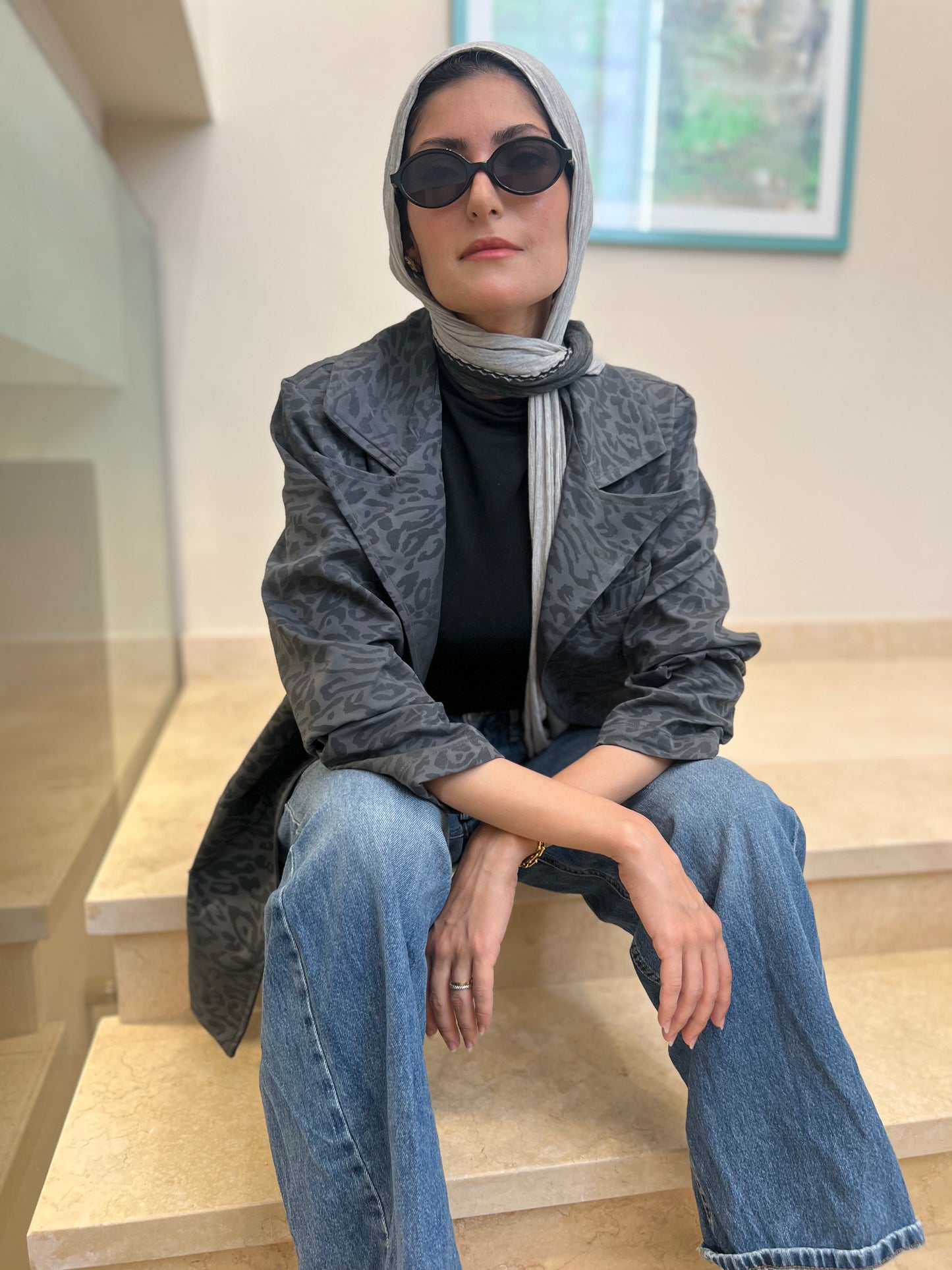 Charcoal grey oversized smooth structured blazer