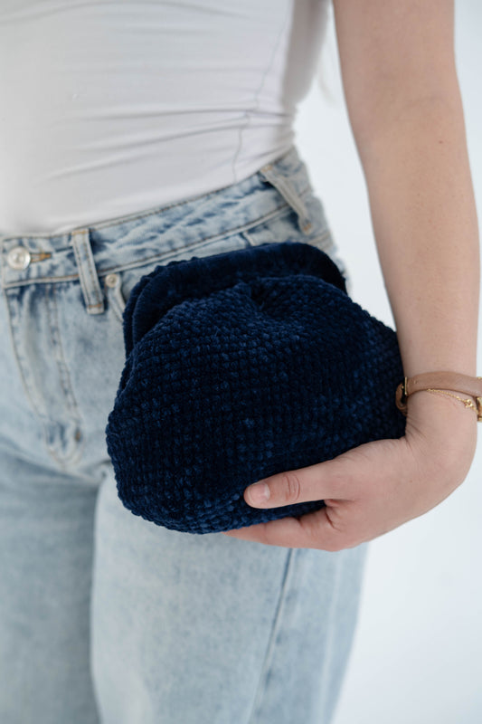 Navy mini crochet clutch