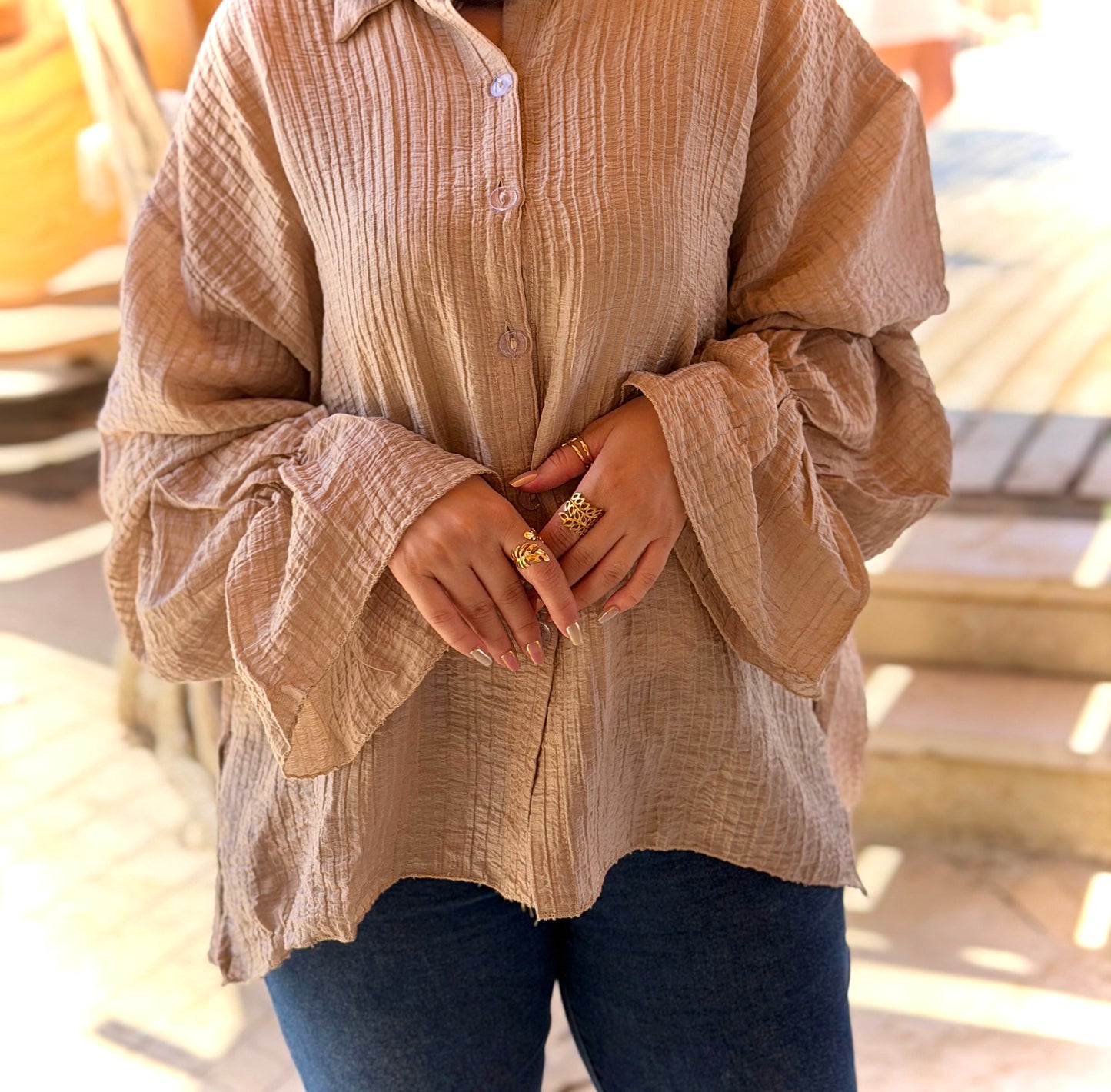 Oversized crinkle linen shirt