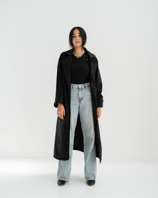 Velvet leather Long Coat