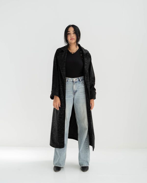 Velvet leather Long Coat