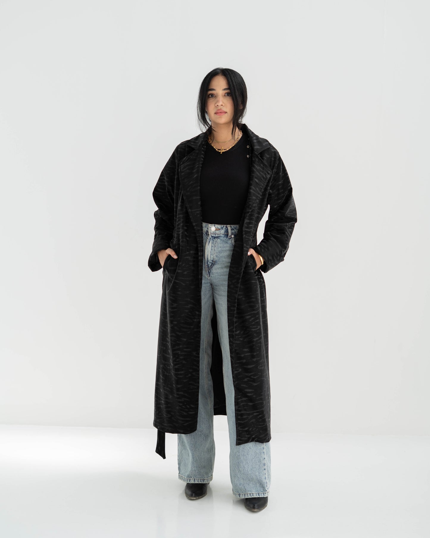 Velvet leather Long Coat