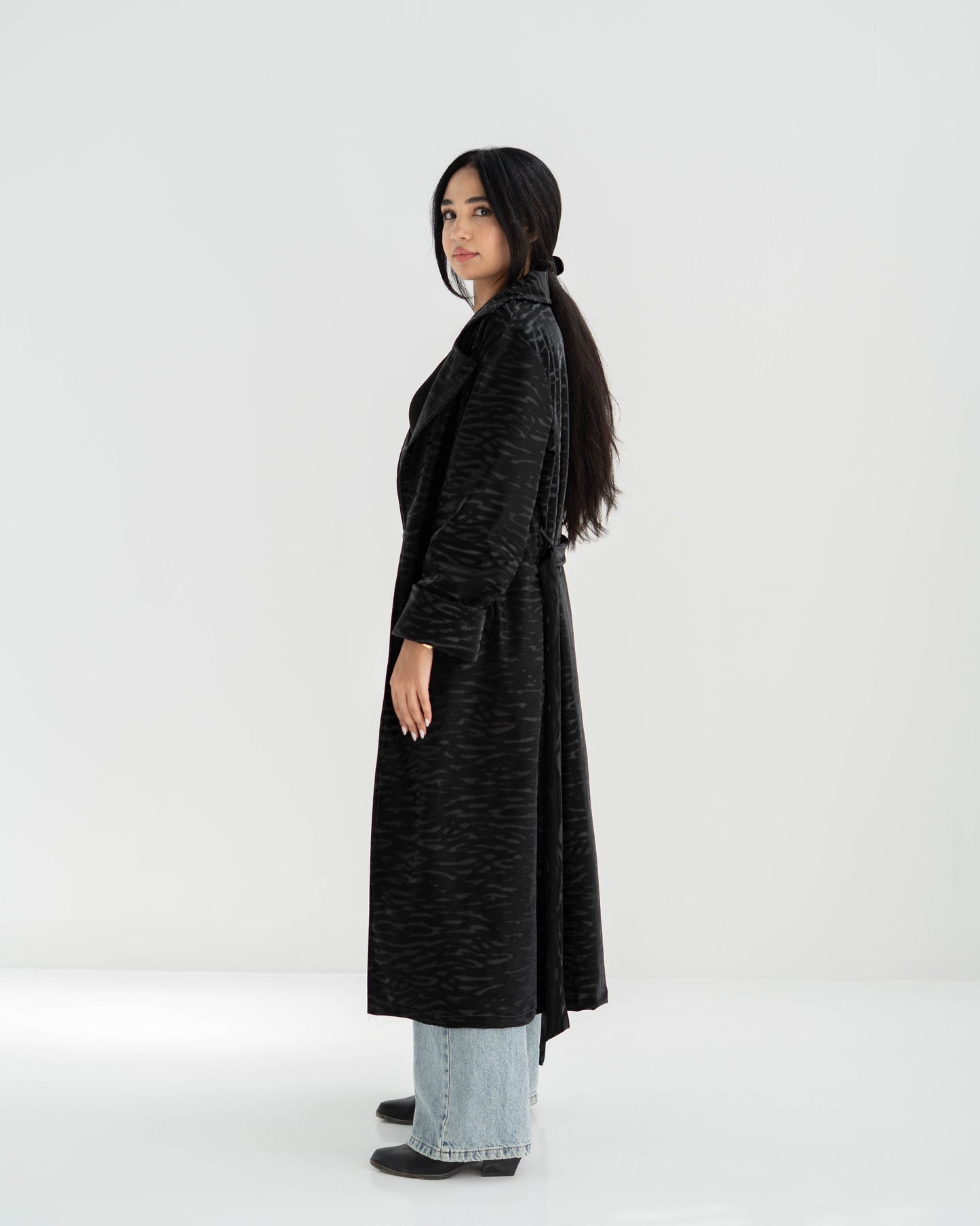 Velvet leather Long Coat