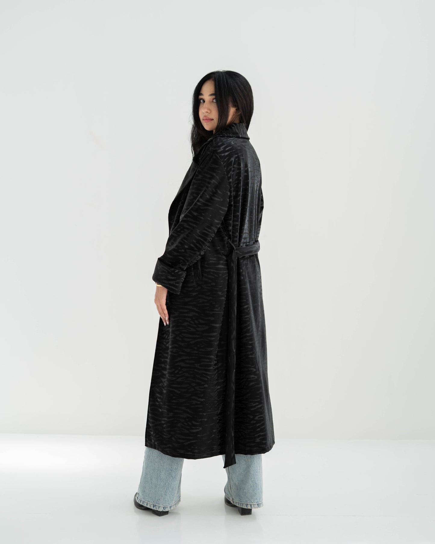 Velvet leather Long Coat