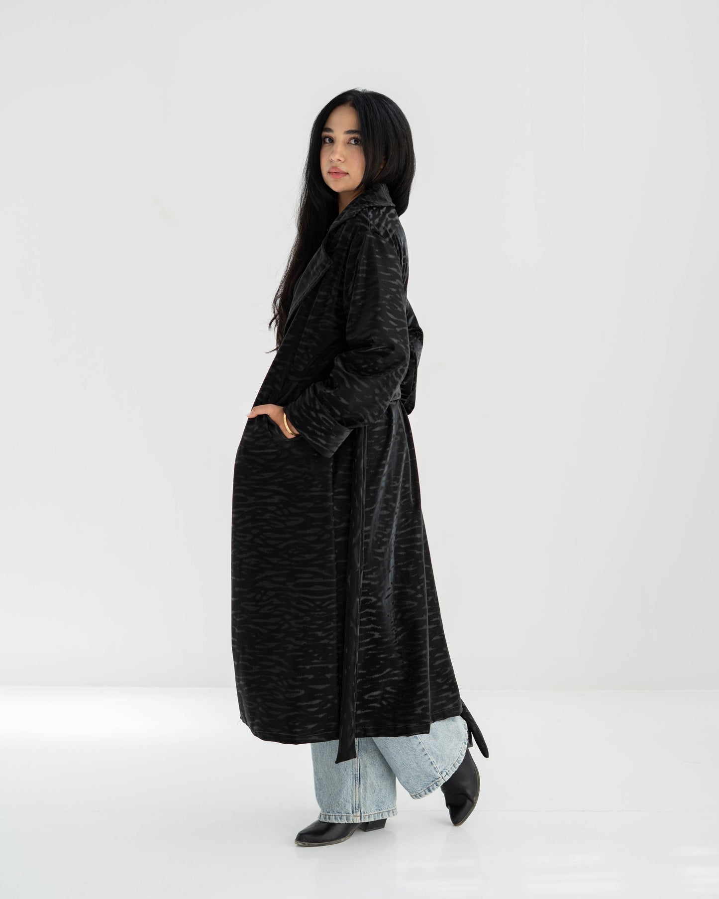 Velvet leather Long Coat