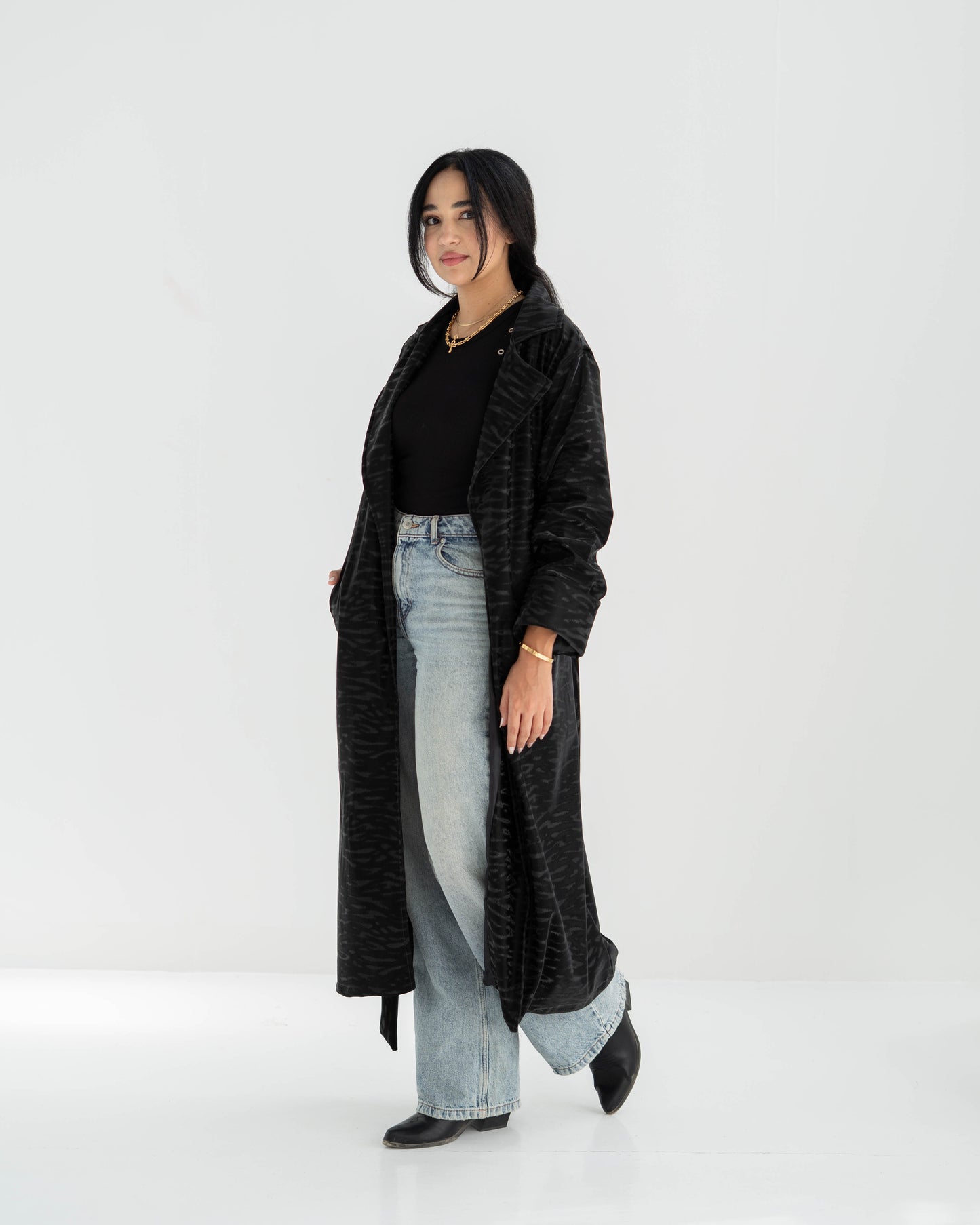 Velvet leather Long Coat