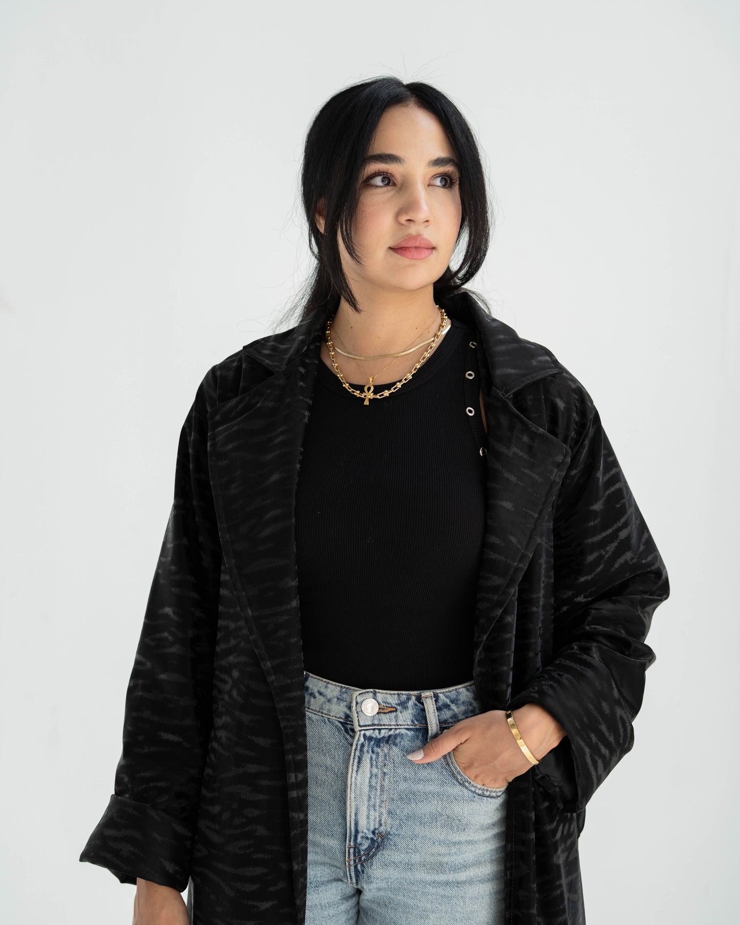 Velvet leather Long Coat