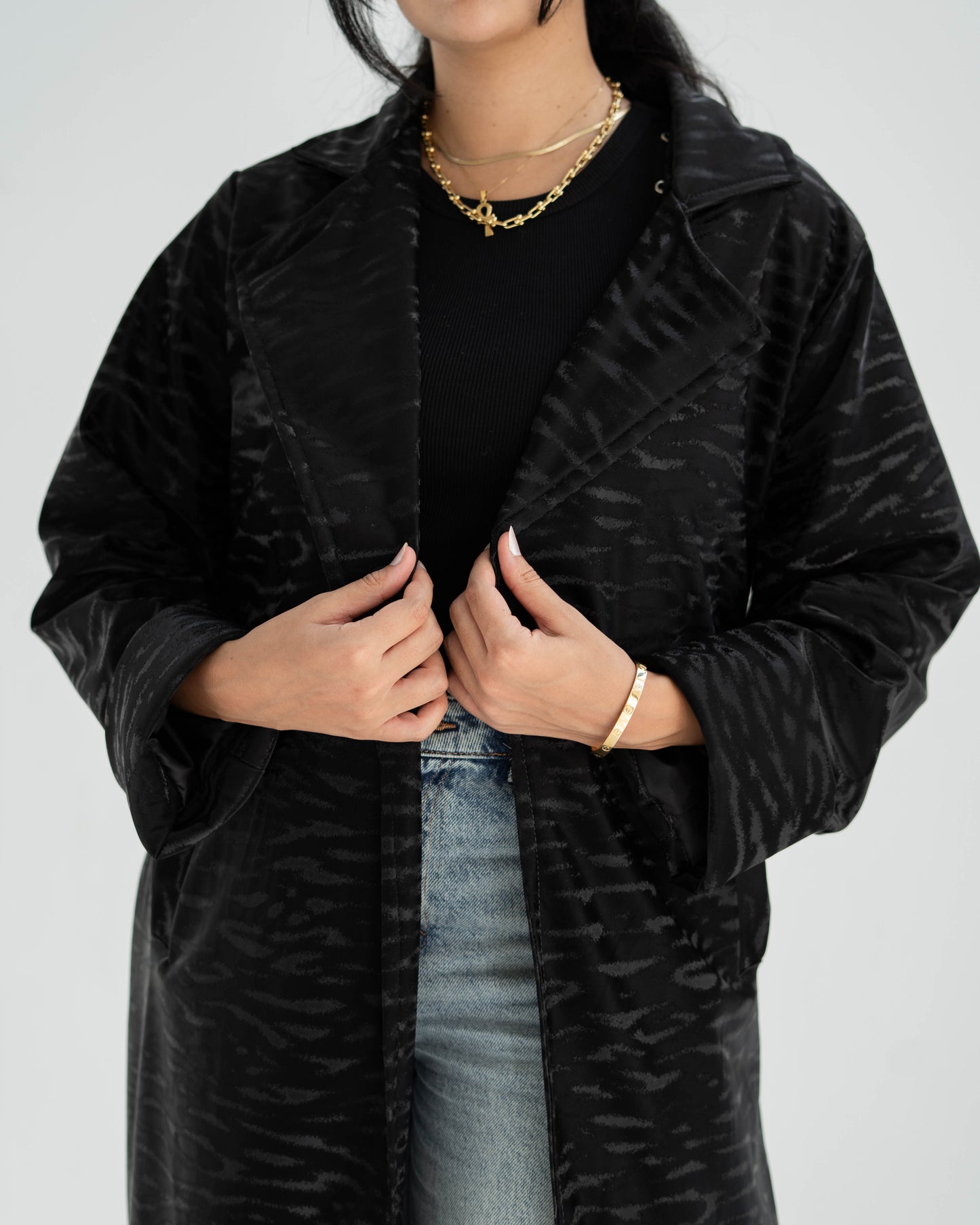 Velvet leather Long Coat