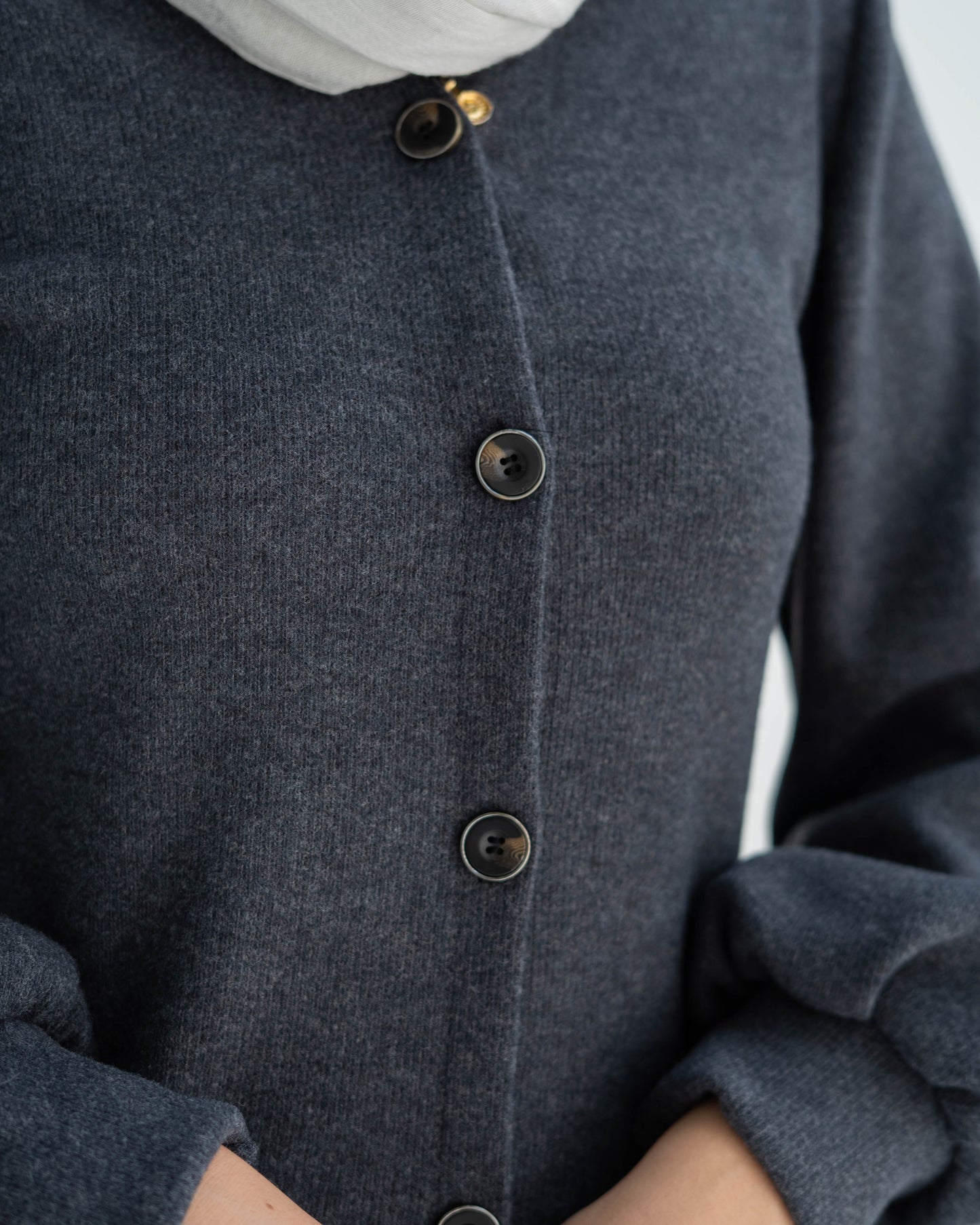 Double cashmere Button-Down long Dress with puff Sleeves