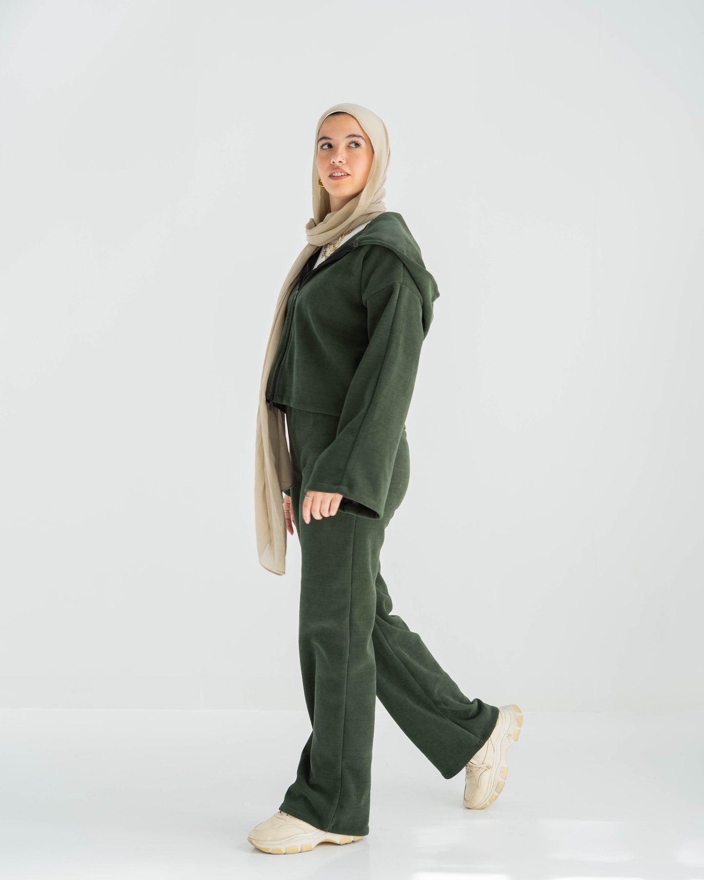 Casual Velvet Olive Two-Pieces Set