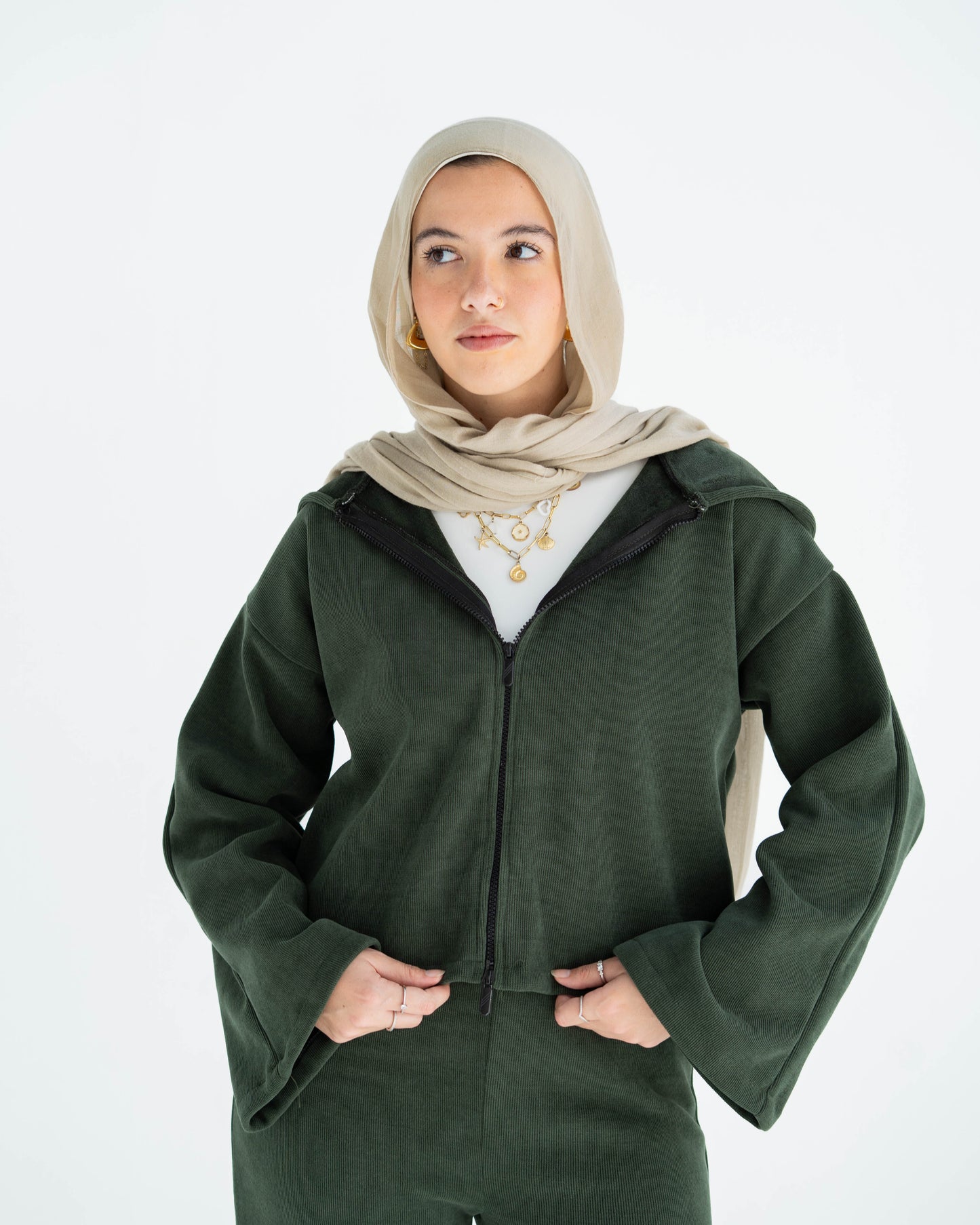 Casual Velvet Olive Two-Pieces Set