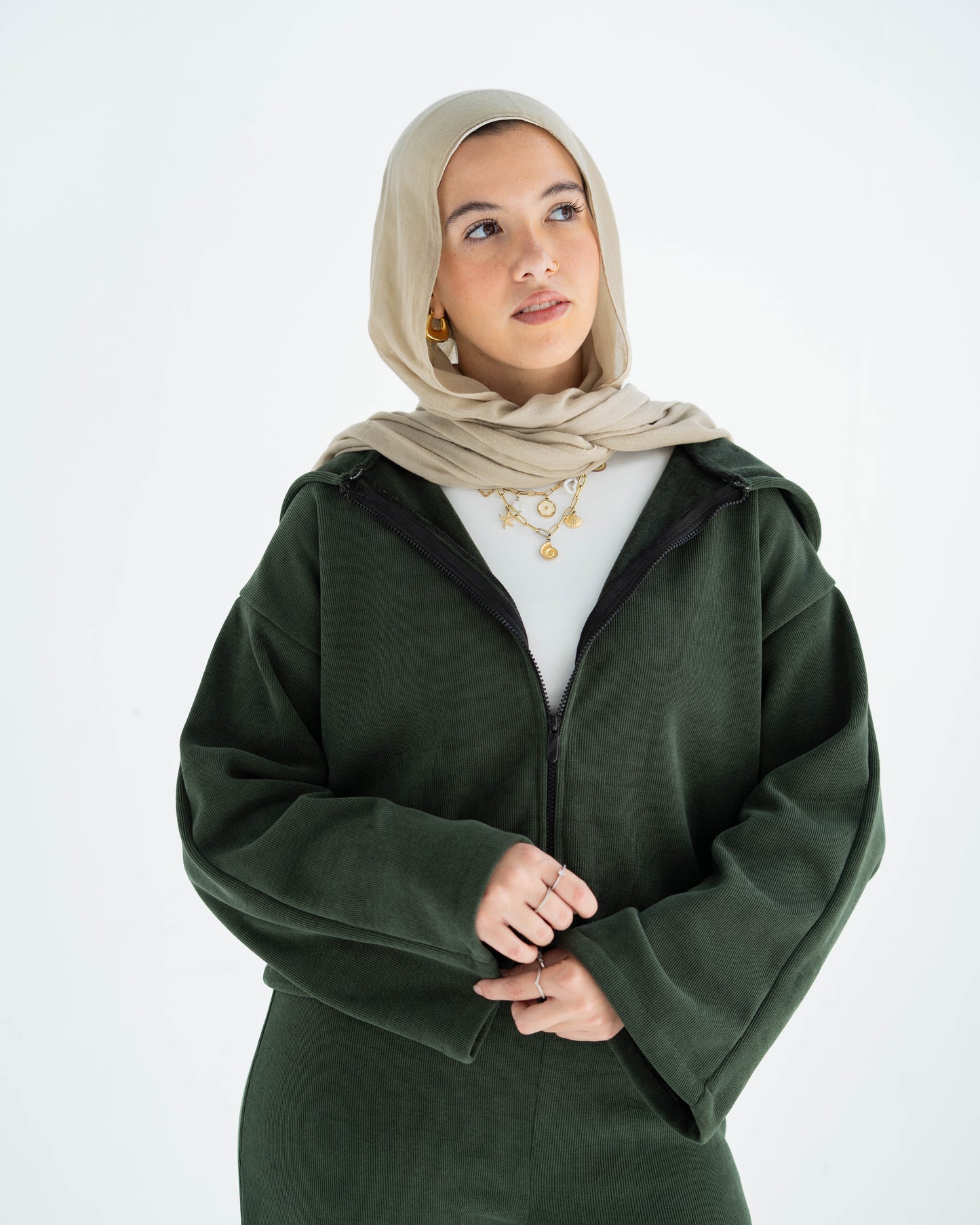 Casual Velvet Olive Two-Pieces Set