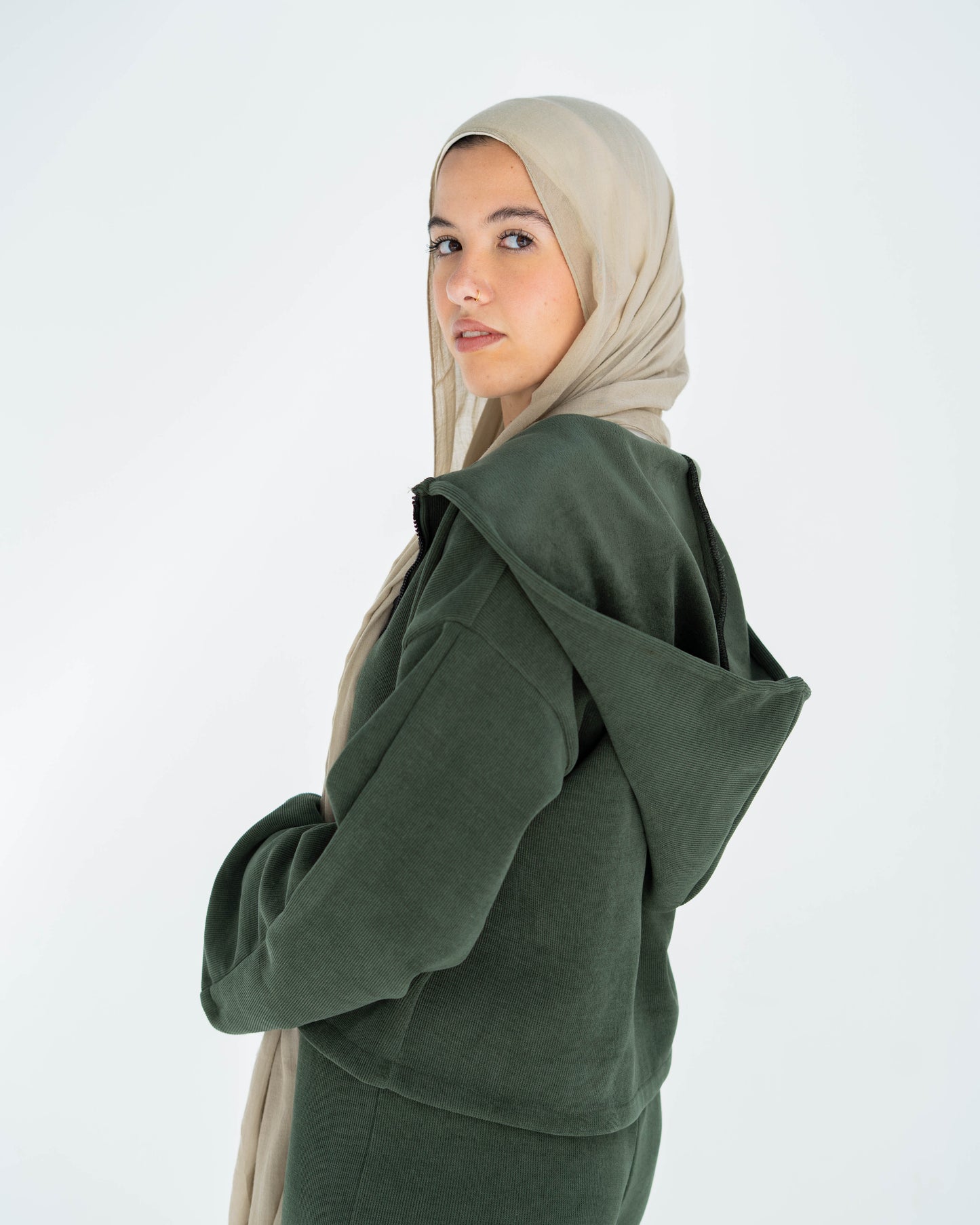 Casual Velvet Olive Two-Pieces Set