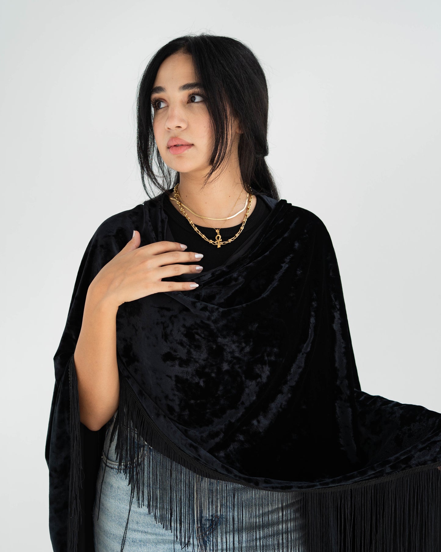 Chic Velvet Long Cardigan with Fringes