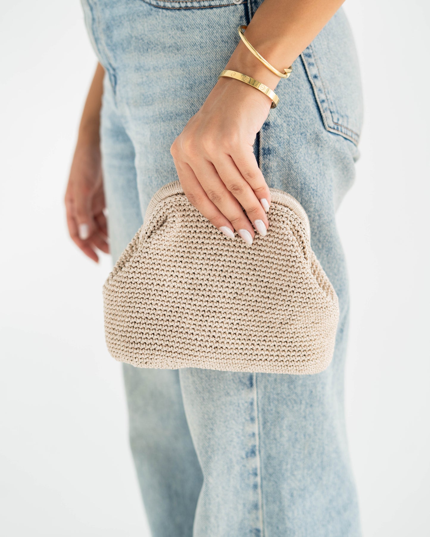 Elegant Beige Crochet Clutch