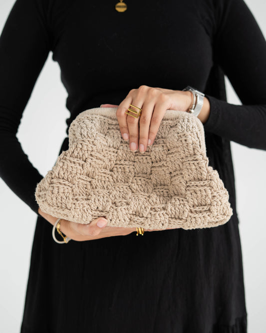 Beige Crochet Clutch