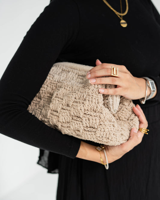 Beige Crochet Clutch