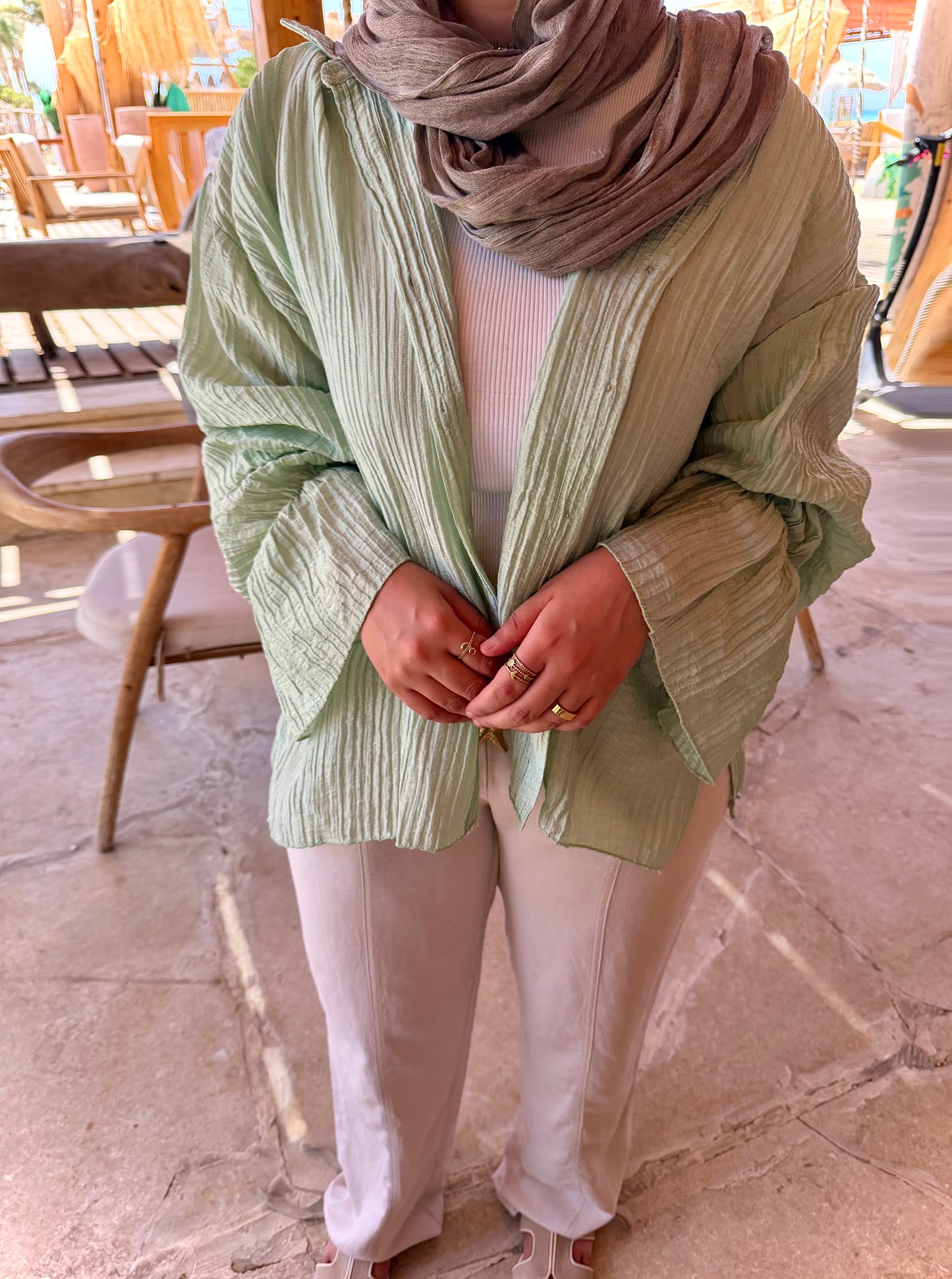 Oversized crinkle linen shirt