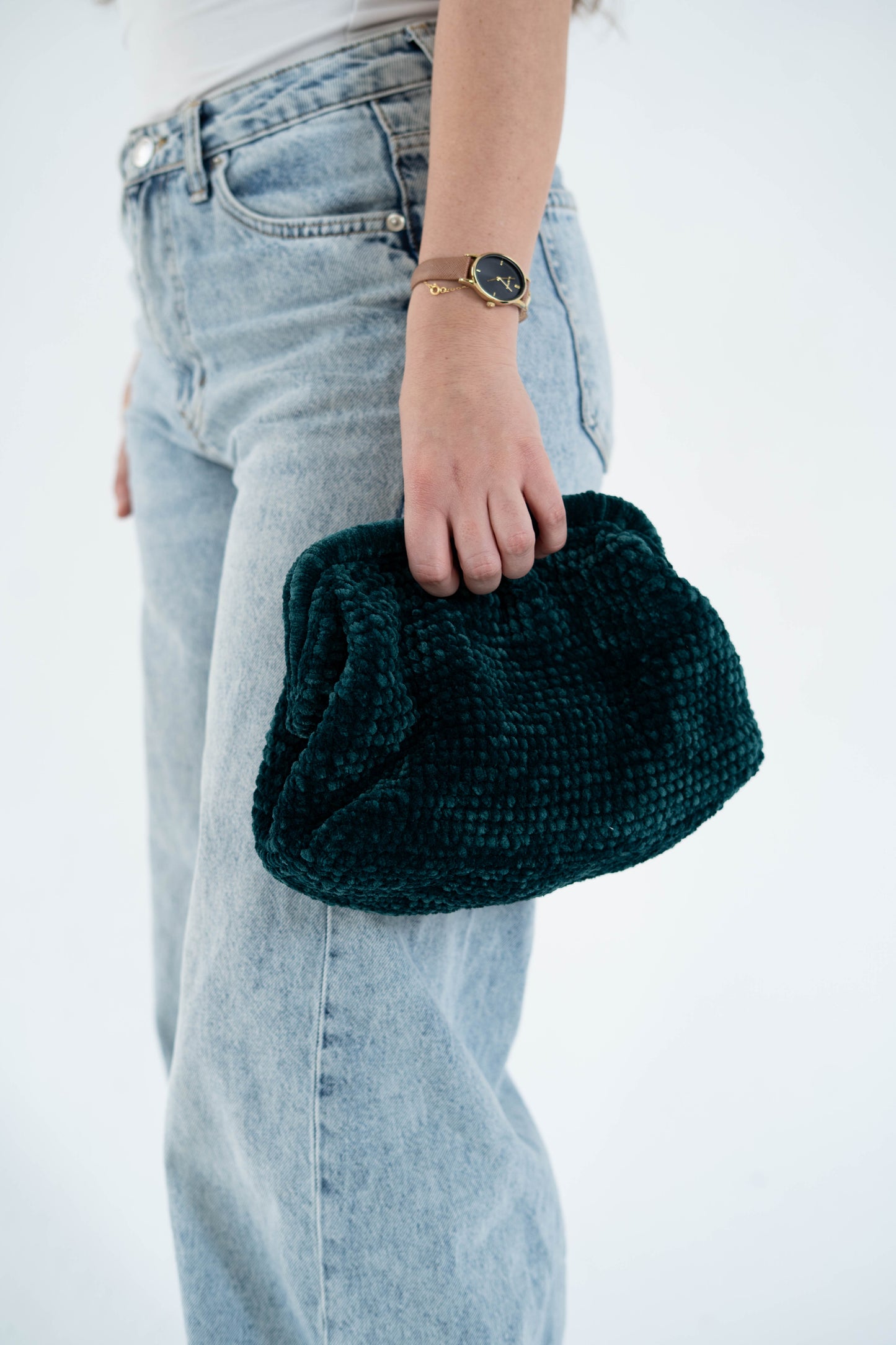 Emerald teal crochet clutch