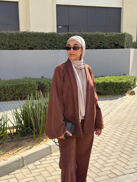 Brown velvet two-piece set