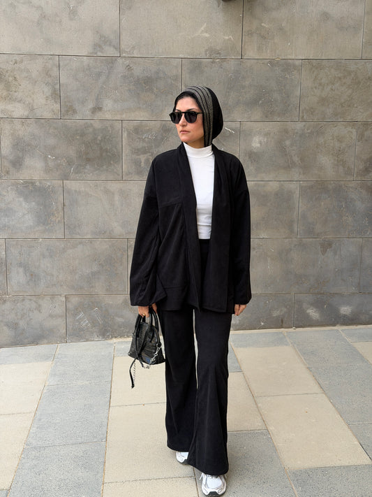 Black velvet two-piece set